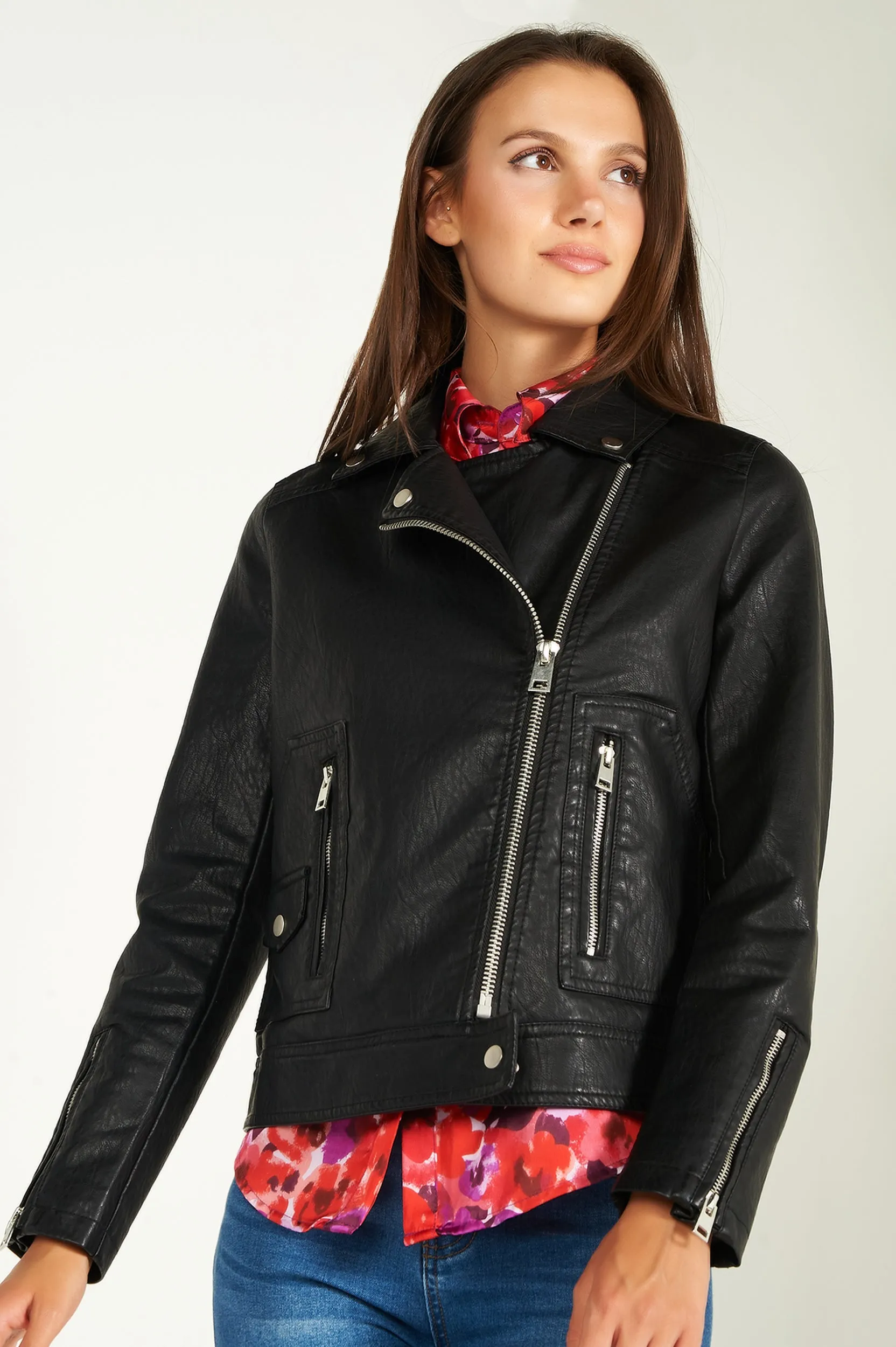 Veste moto en faux cuir - TRUDI-W2 - (E-B7)