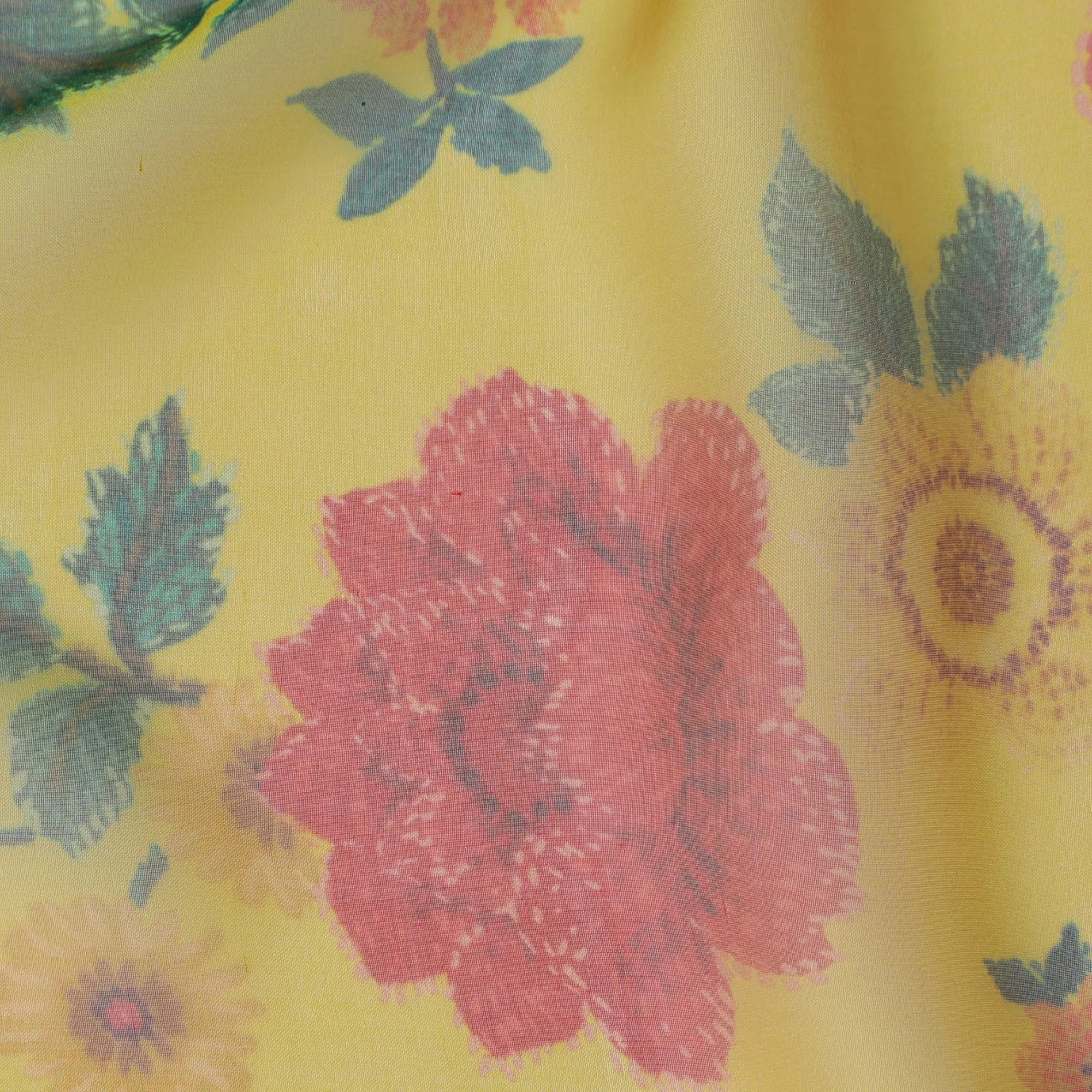 Vibrant Sunshine Yellow Floral Silk Chiffon Fabric, 110cm Width – Perfect for Summer Dresses and Scarves-D20094