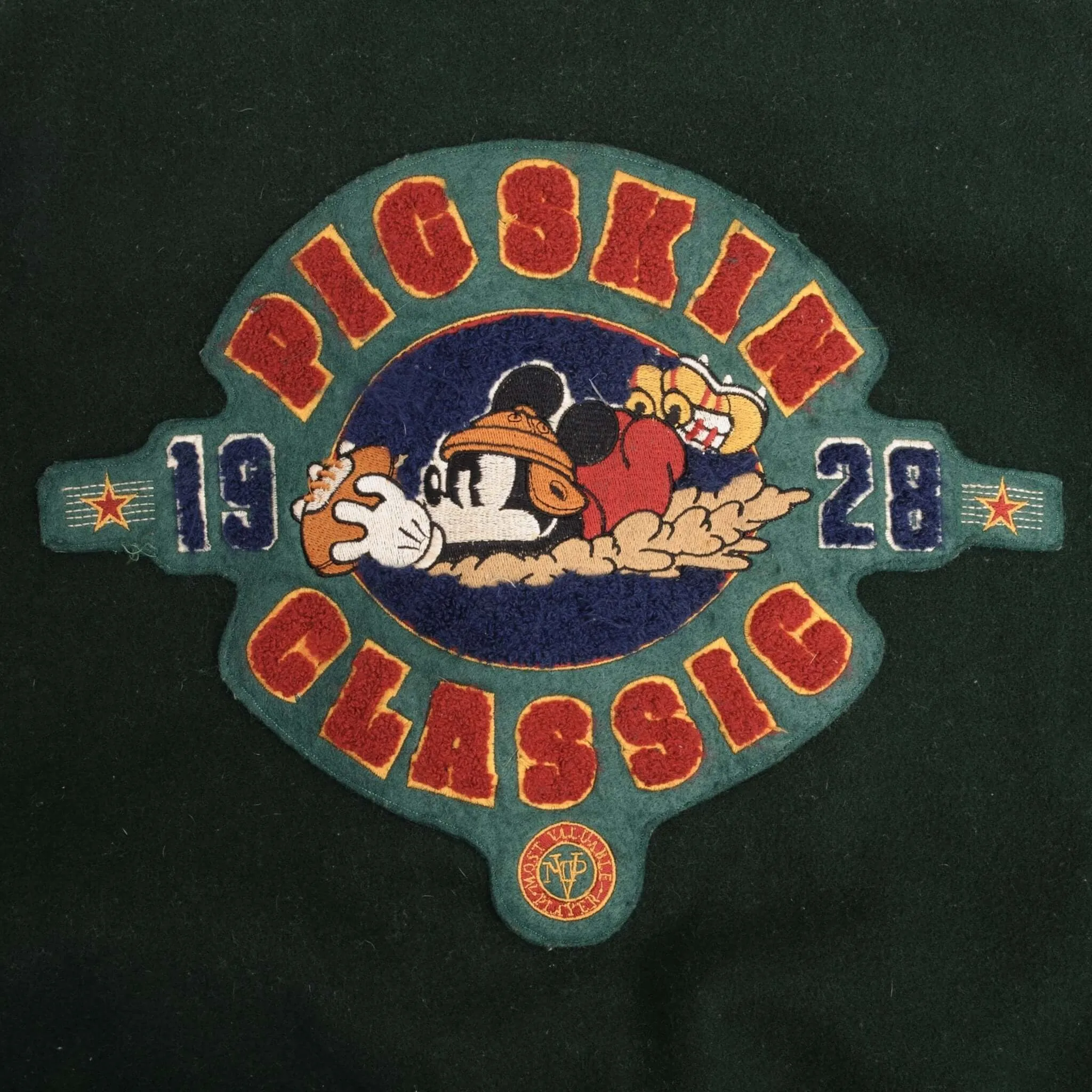 VINTAGE DISNEY MICKEY MOUSE FOOTBALL WOOL VARSITY JACKET 1990S SIZE MEDIUM