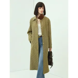 Vintage Patterned Long Single Breasted Khaki Coat