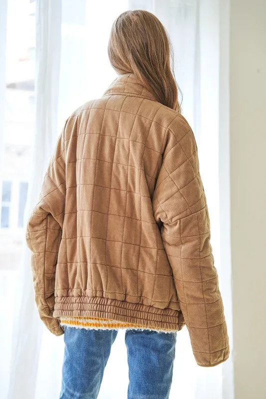 Washed Soft Comfy Quilting Zip Closure Jacket