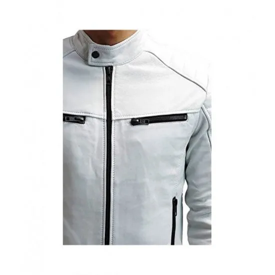 White Quilted Biker Genuine Leather Jacket