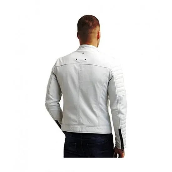 White Quilted Biker Genuine Leather Jacket