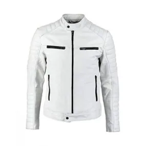 White Quilted Biker Genuine Leather Jacket