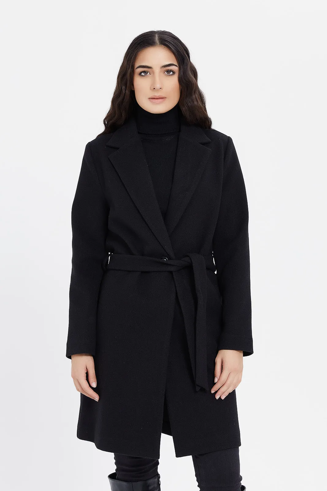 Women Black Belted Coat