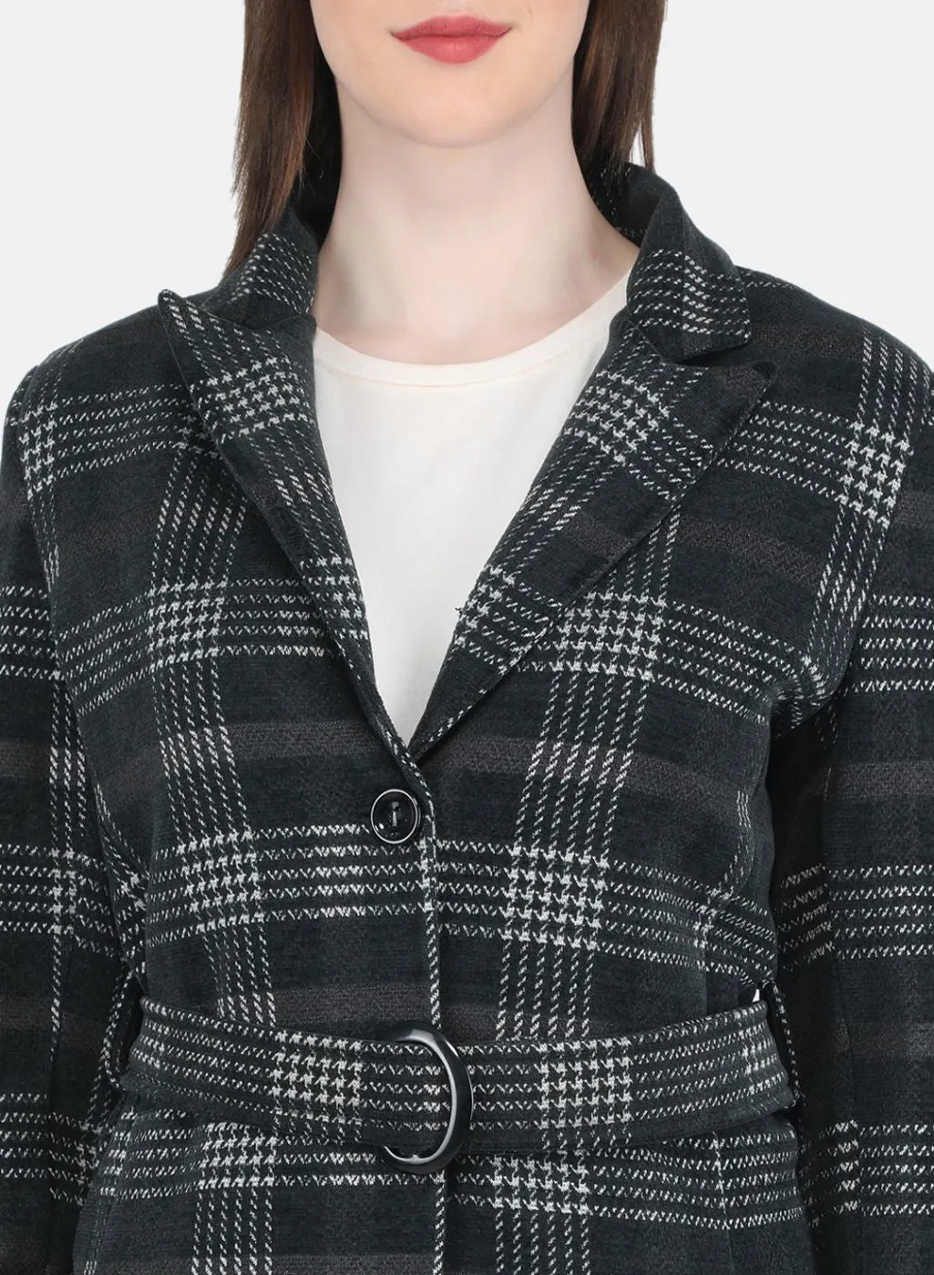 Women Green Check Coat