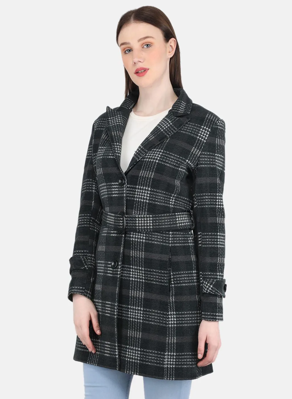 Women Green Check Coat