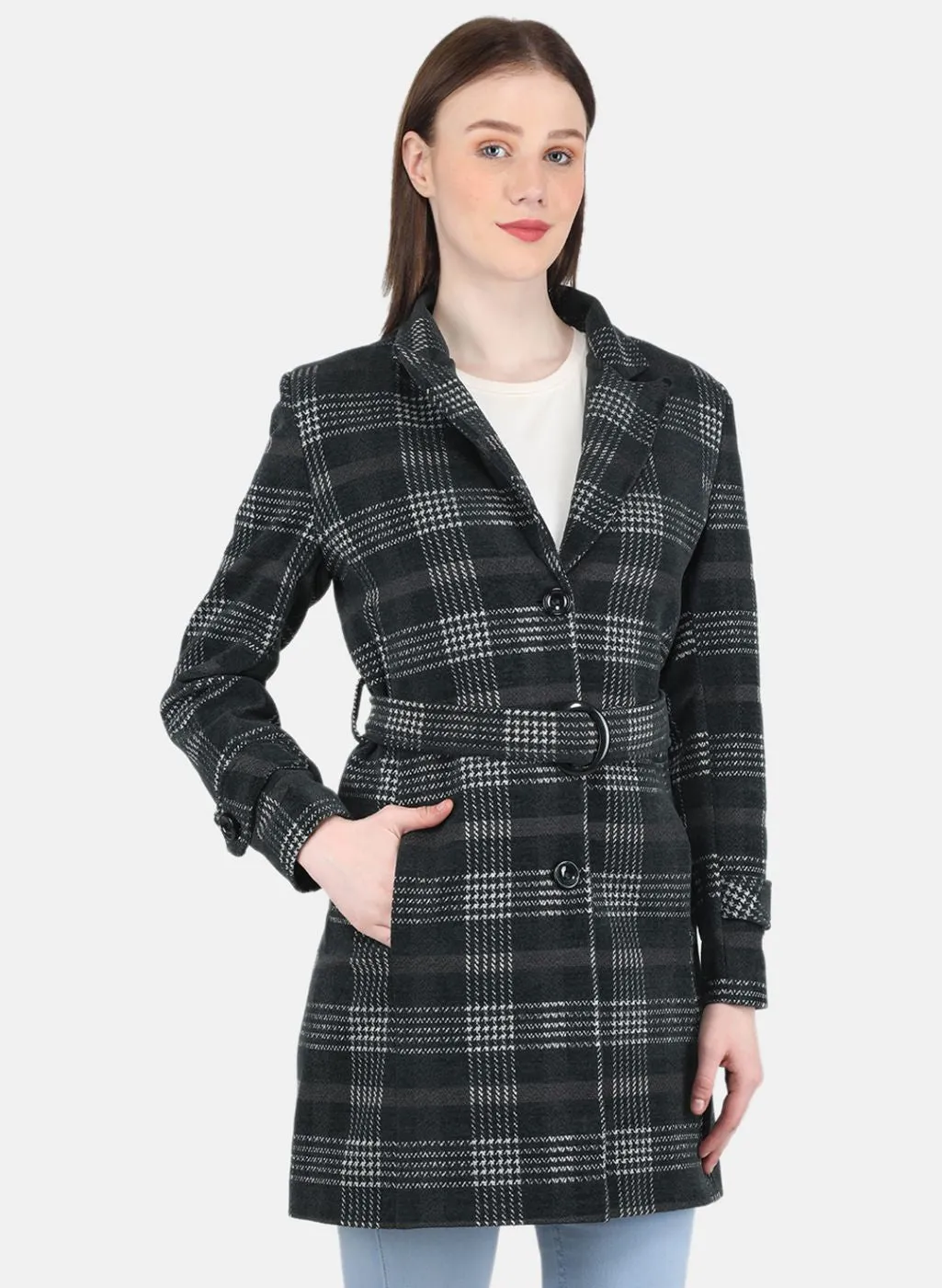 Women Green Check Coat