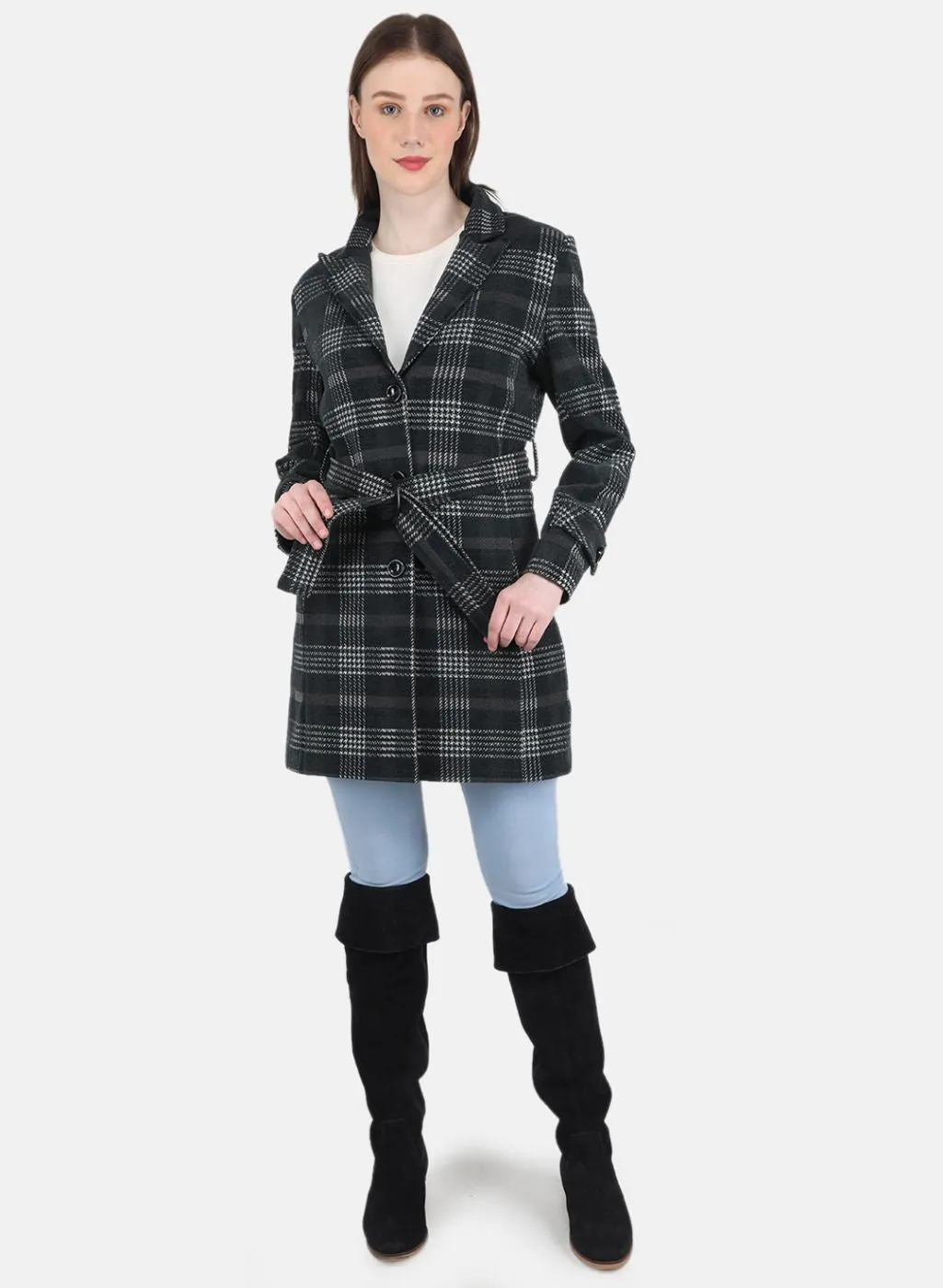 Women Green Check Coat