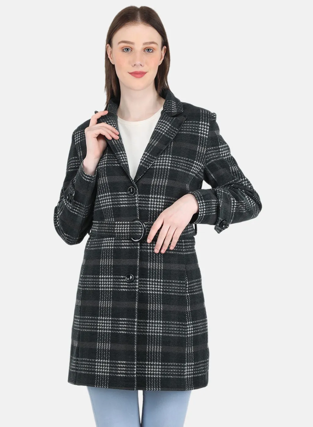 Women Green Check Coat