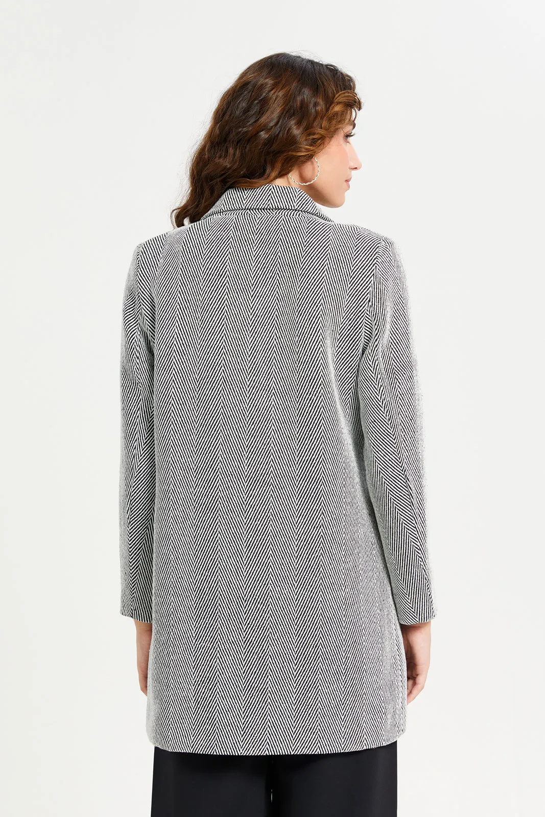 Women Grey Jacquard Long Coat