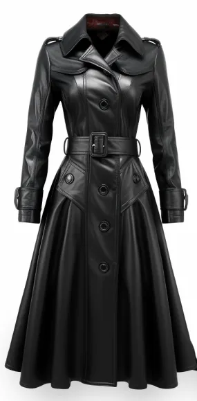 Women Luna Black Long Leather Coat