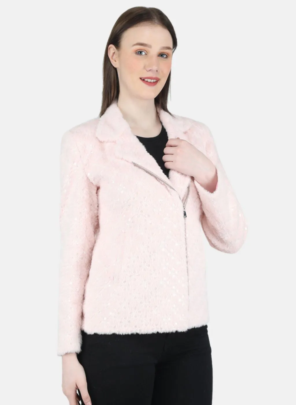 Women Pink Embroidered Coat