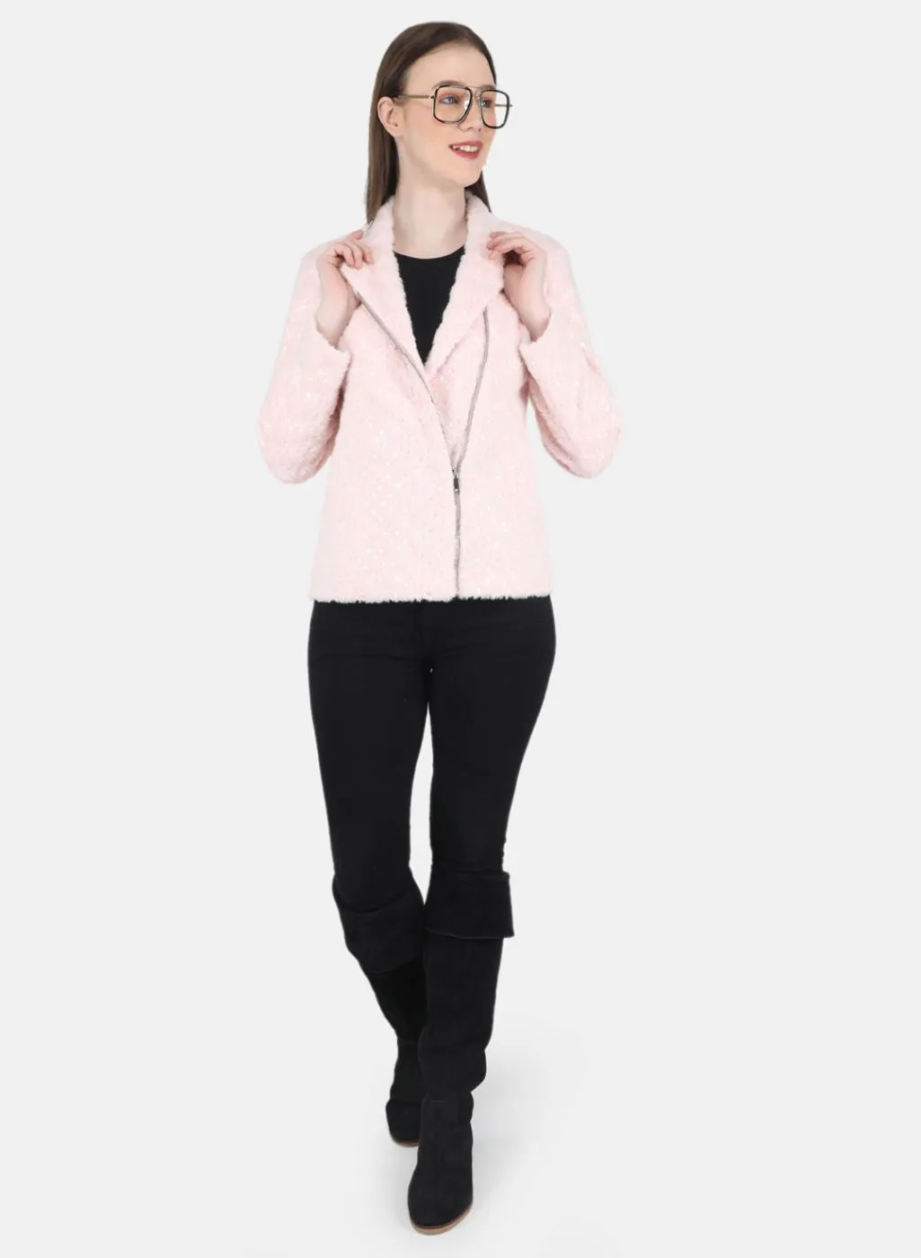 Women Pink Embroidered Coat