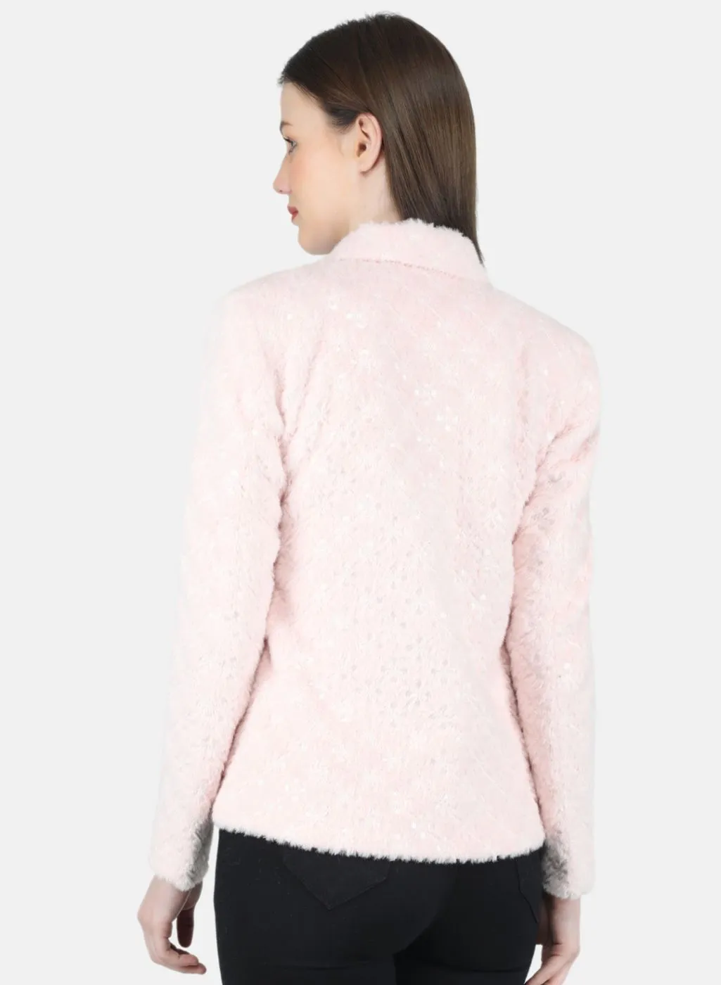 Women Pink Embroidered Coat