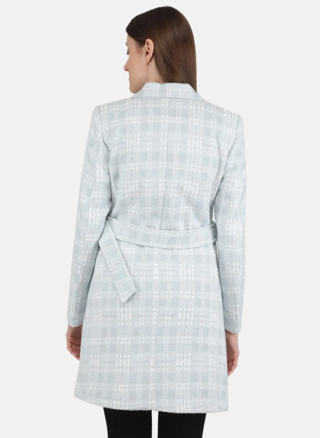 Women Sky Blue Jaquard Coat