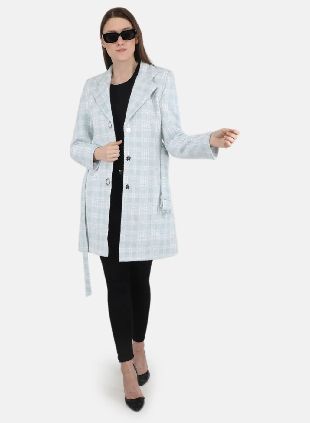 Women Sky Blue Jaquard Coat