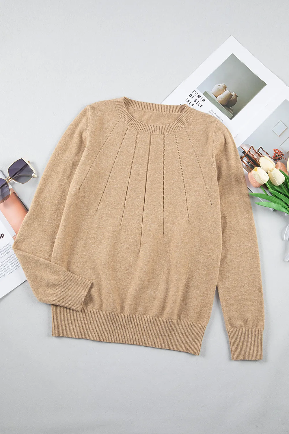 Womens Casual Lightweight Knit Pullover Crew Neck Long Sleeve Sweater Tops