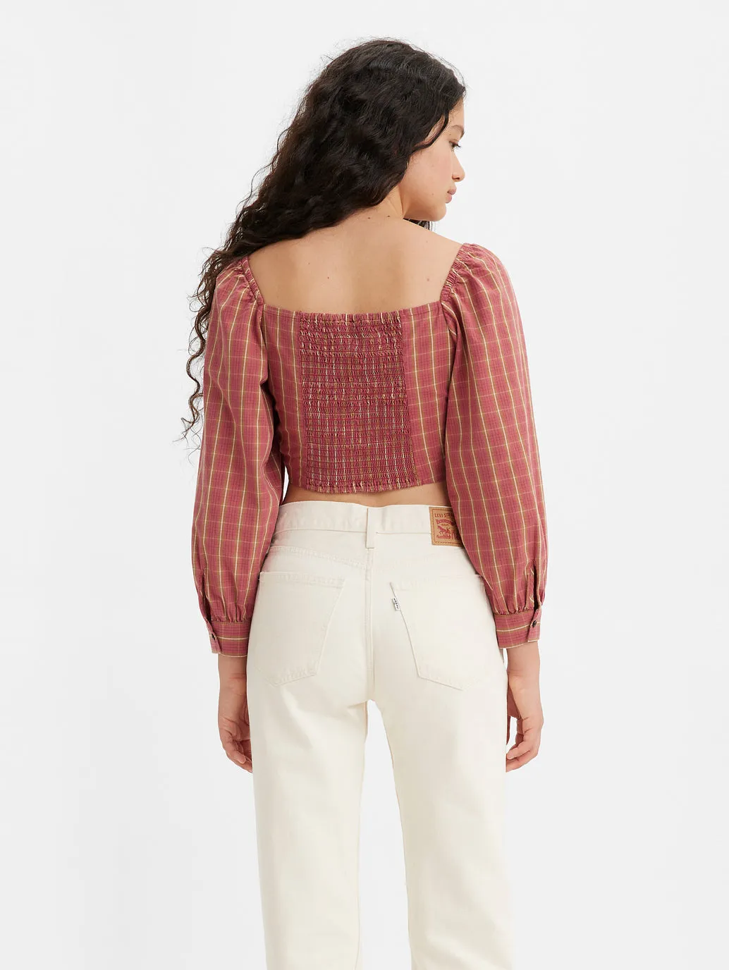 Women's Checkered Brown Sweet Heart Neck Crop Top