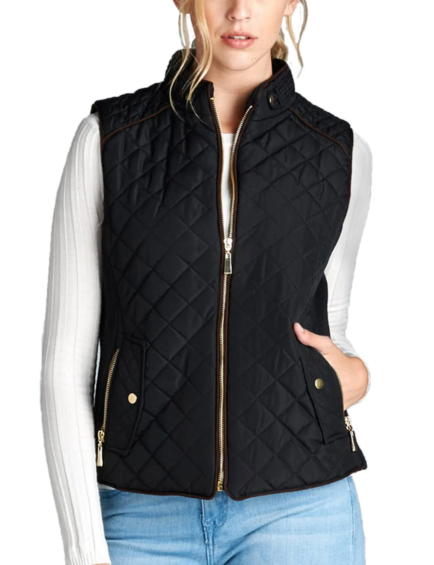 Womens Quilted Vest Fully Lined Lightweight Padded Vest Plus Size (S-3X)