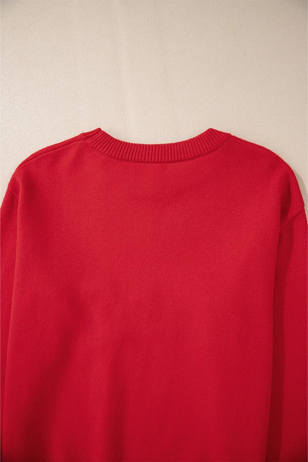 Womens Red Pearl Beaded Merry Casual Sweater