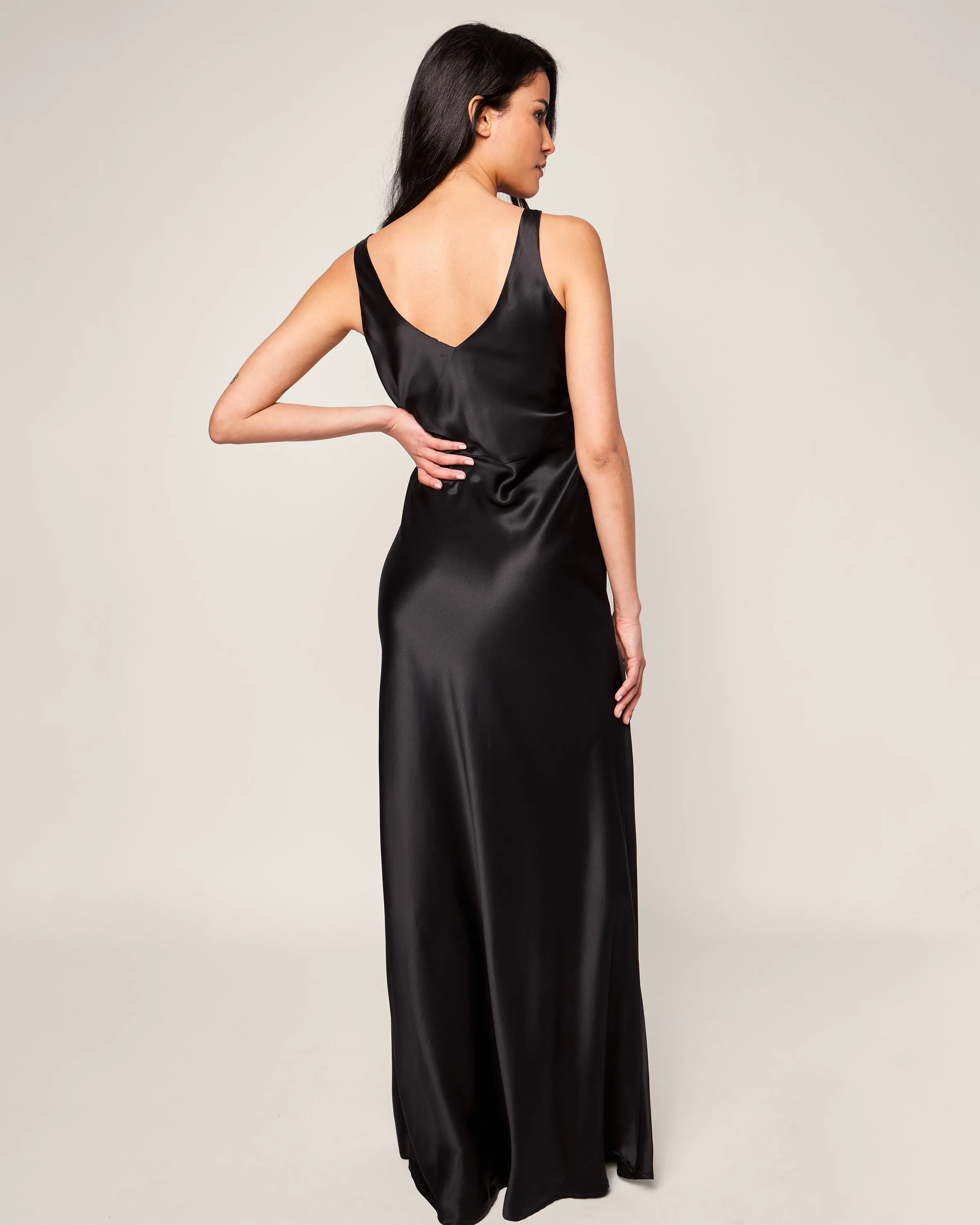 Women's Silk Long Slip in Black