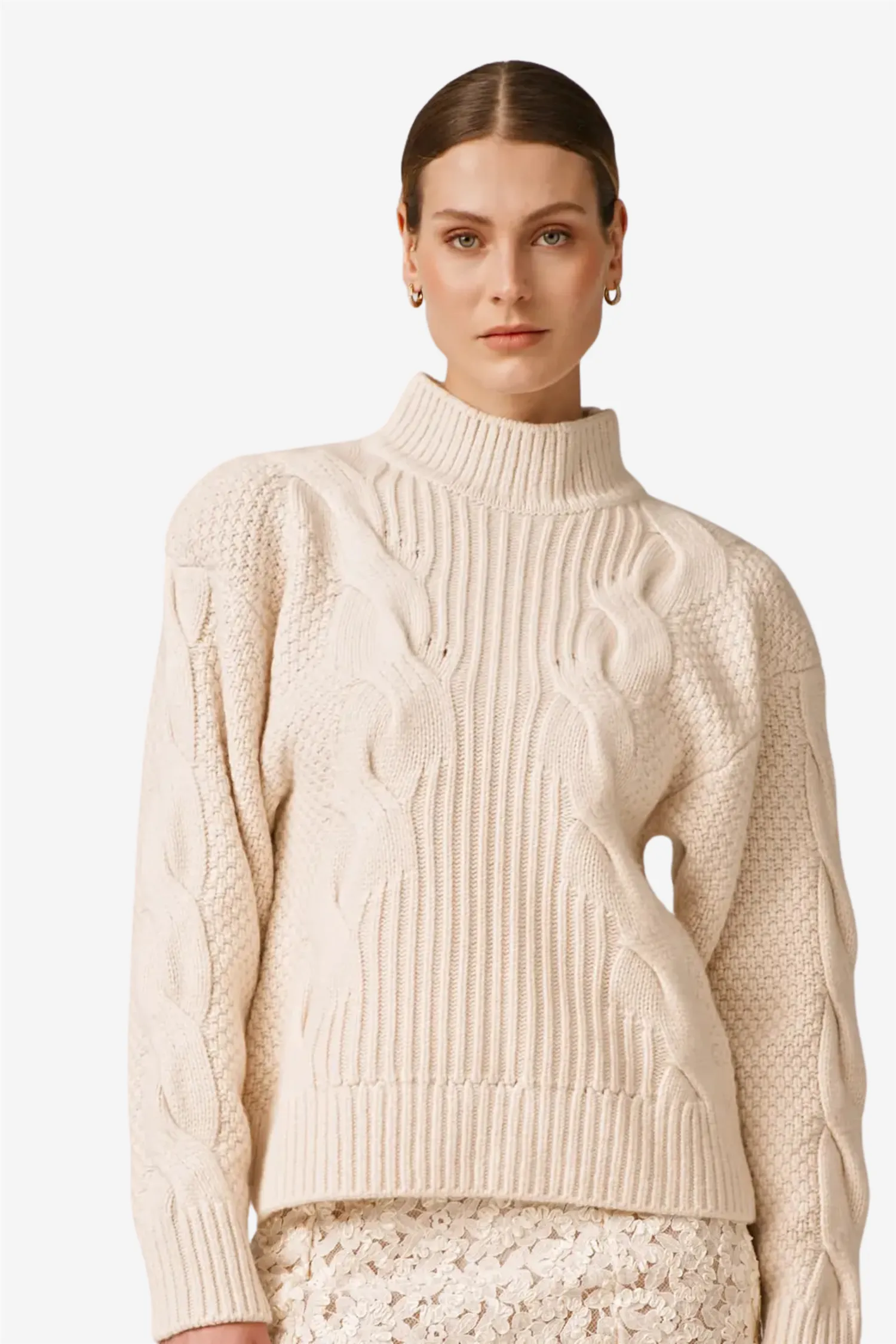 Wool Knit Turtleneck Off White