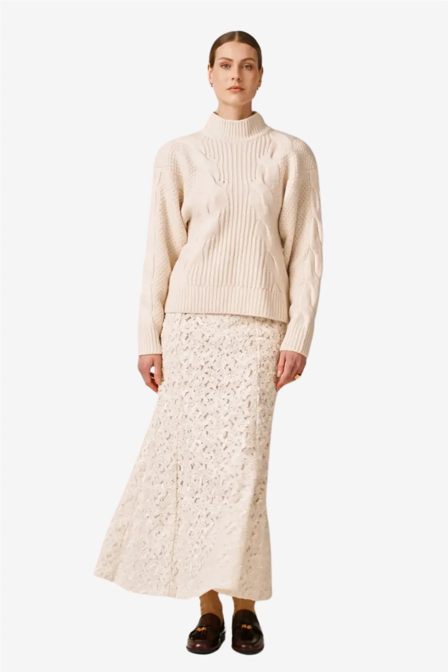 Wool Knit Turtleneck Off White