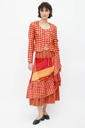 Yellow & Multicolour Ruffled Plaid Co-Ord Set