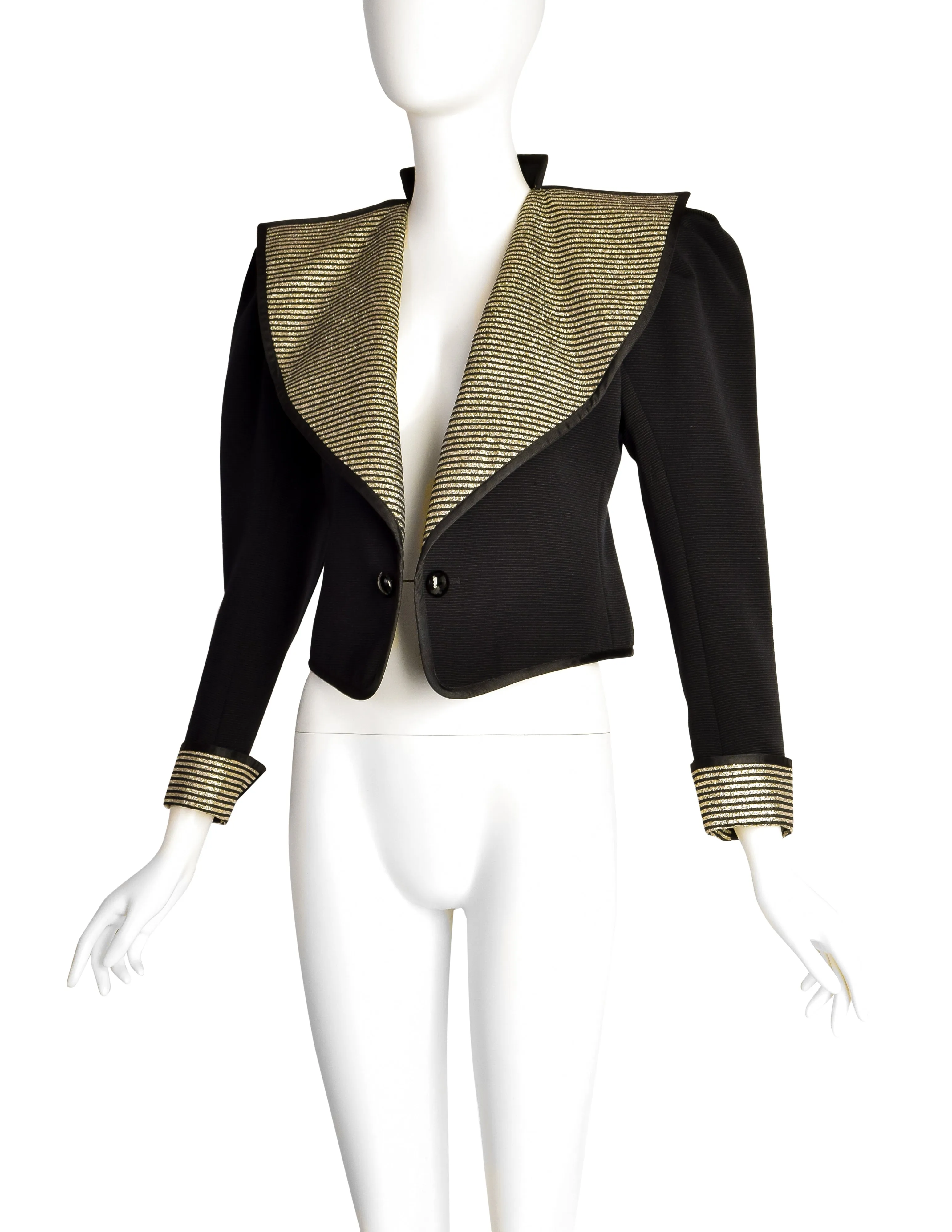 Yves Saint Laurent Vintage AW 1981 Black Gold Wide Lapel Cropped Jacket