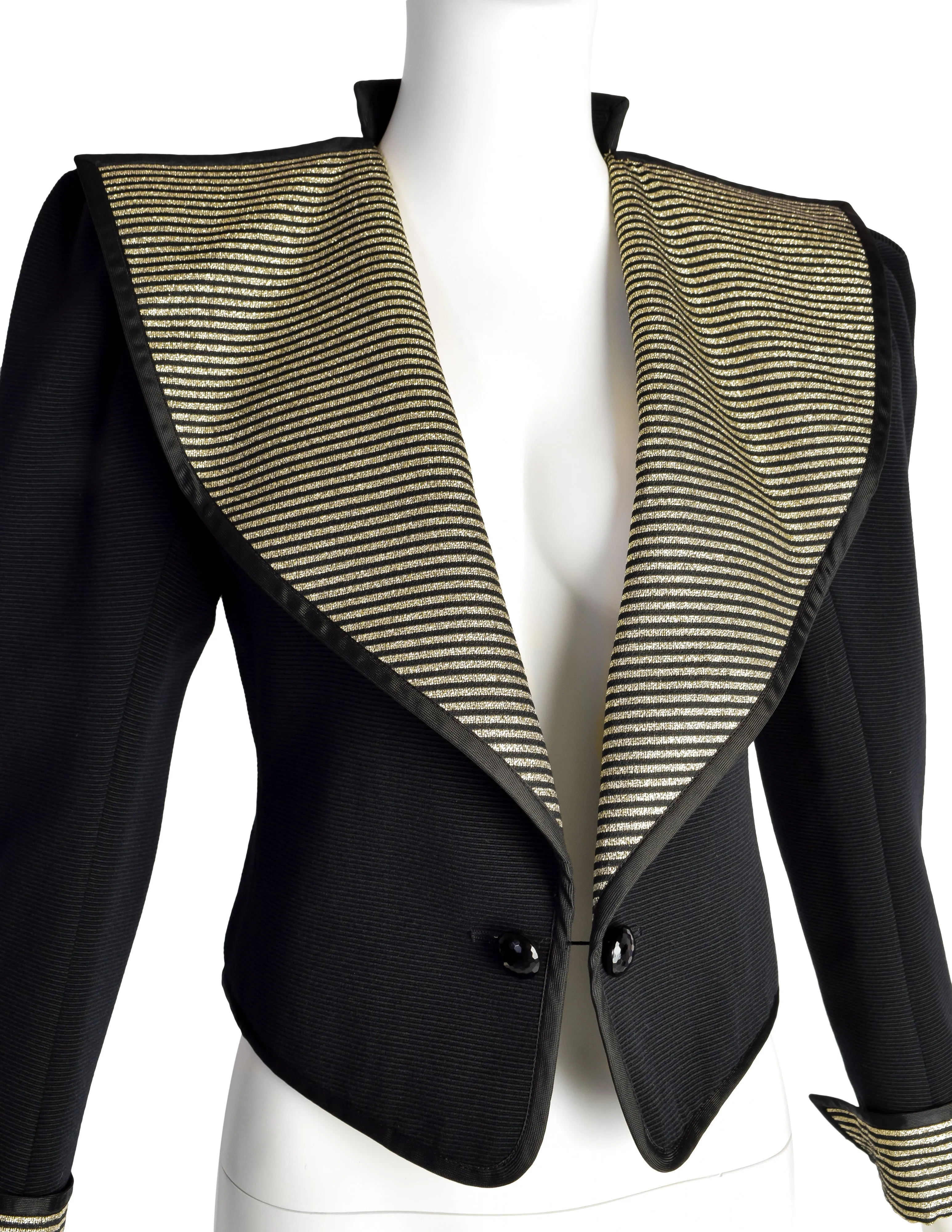 Yves Saint Laurent Vintage AW 1981 Black Gold Wide Lapel Cropped Jacket