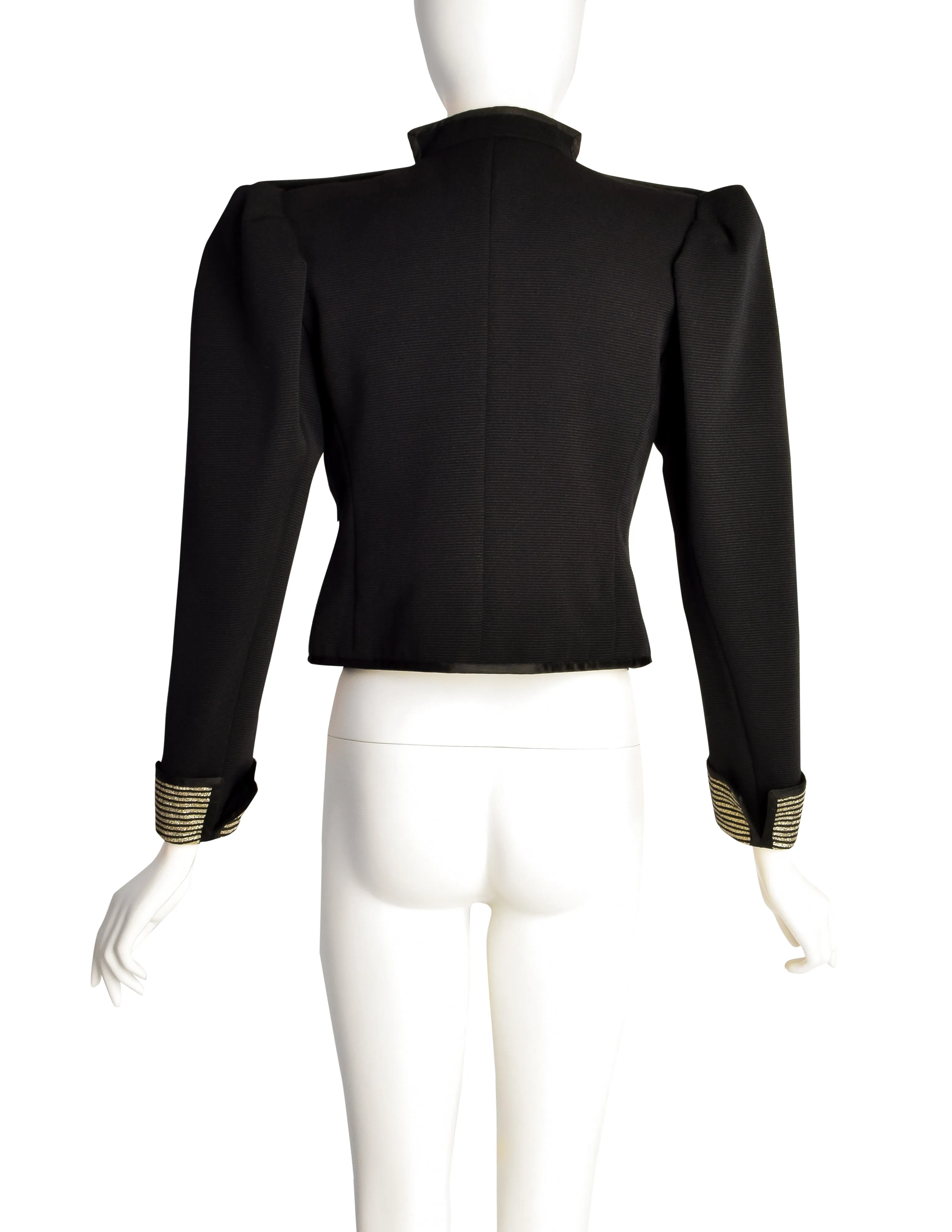 Yves Saint Laurent Vintage AW 1981 Black Gold Wide Lapel Cropped Jacket