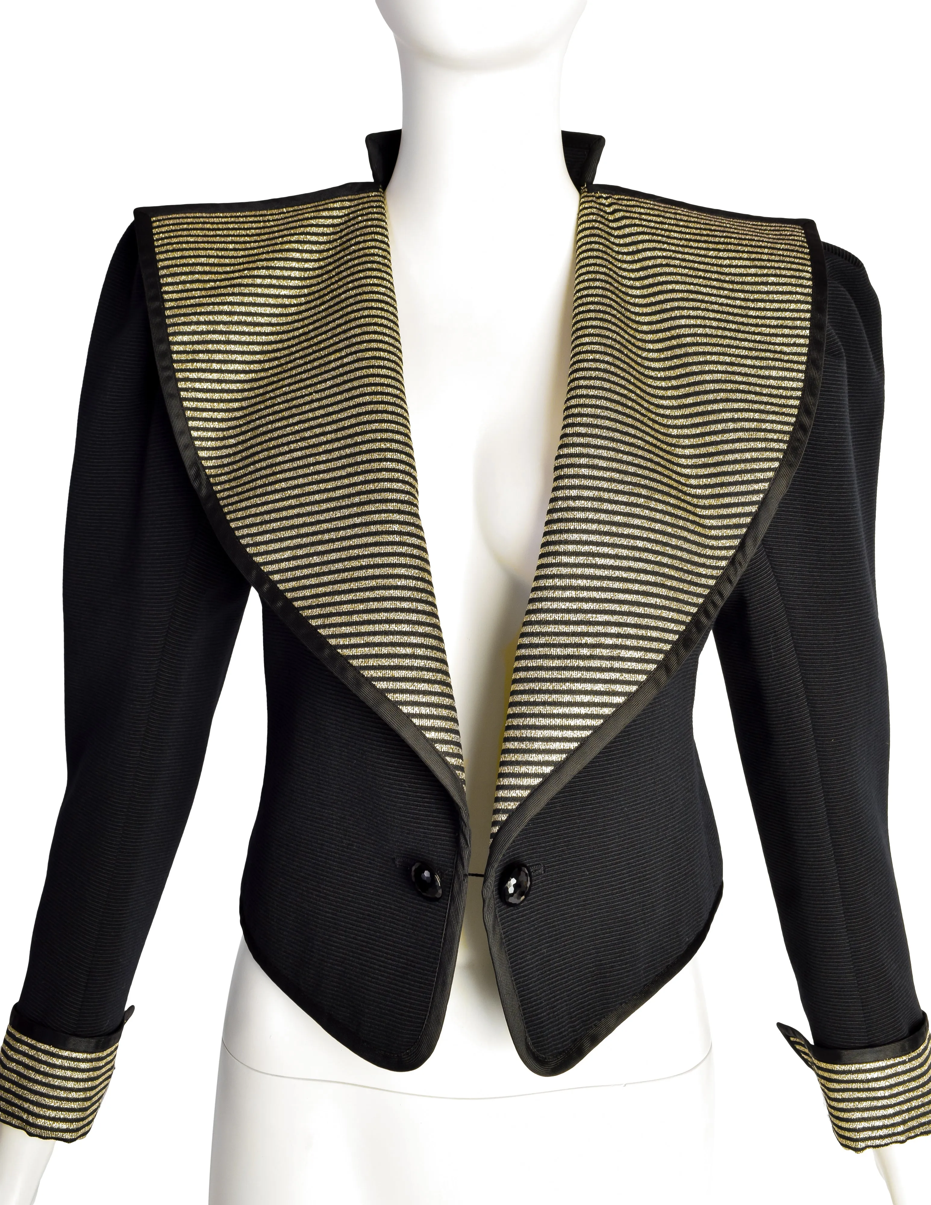 Yves Saint Laurent Vintage AW 1981 Black Gold Wide Lapel Cropped Jacket